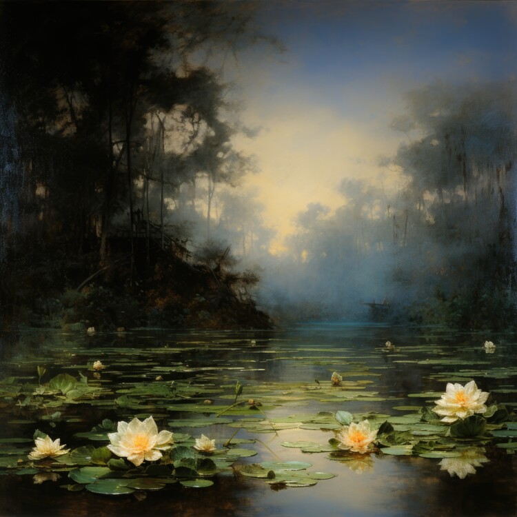 Poster Tranquil Pond with Water Lilies