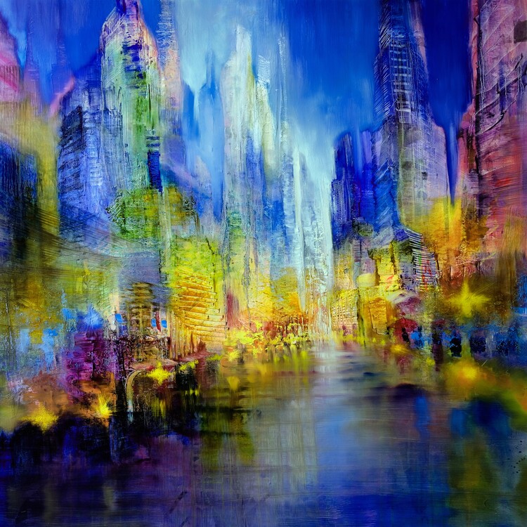 Póster Big city - blue and golden