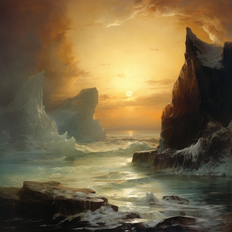Poster Ocean Sunset by Icy Cliffs