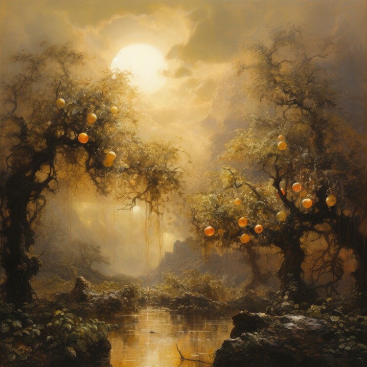 Poster Sunlit Mystical Fruit Grove