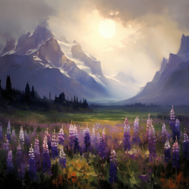 Poster Mountain Valley Lupines