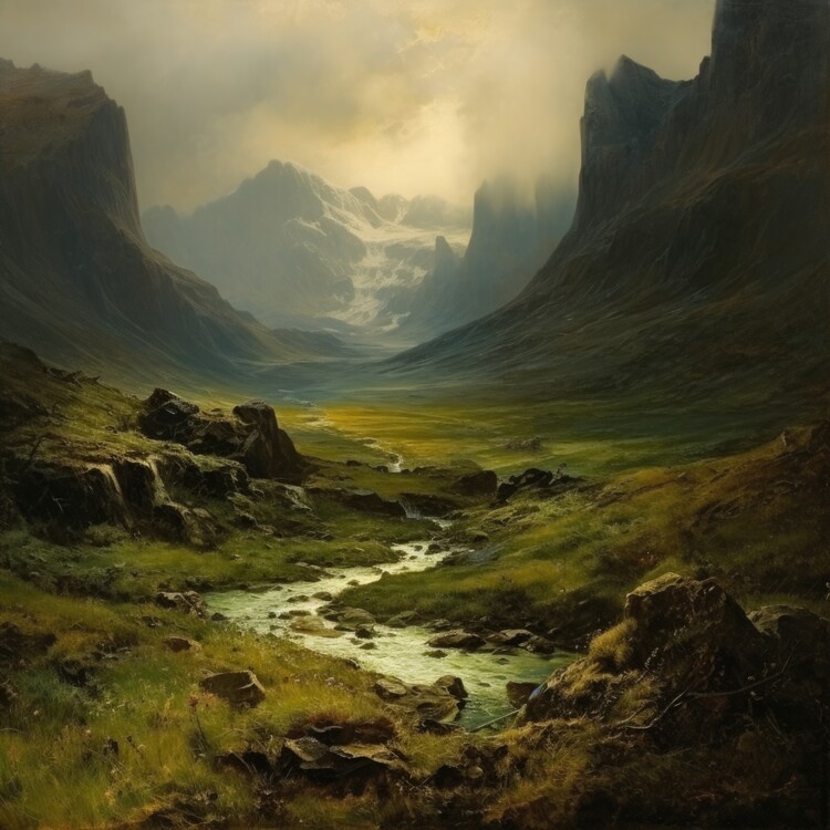 Poster Mountain River Valley Landscape