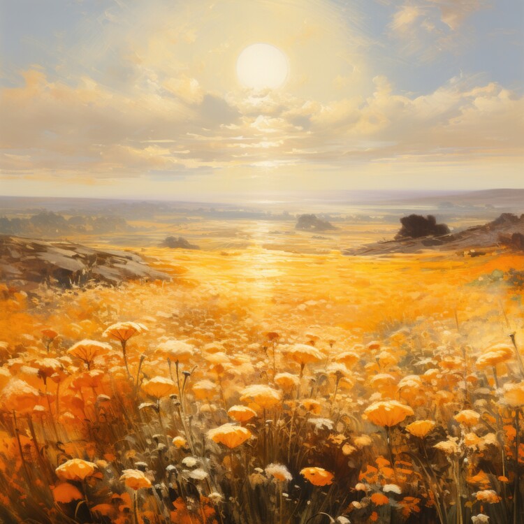 Poster Sunlit Californian Poppy Field Painting