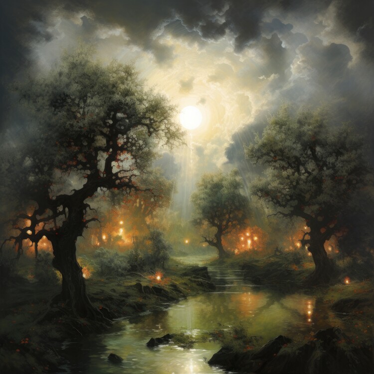 Poster Forest Lanterns Scene