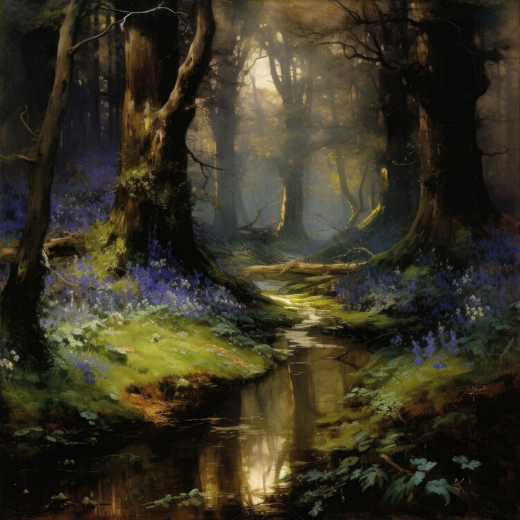 Poster Bluebell Woodland Stream