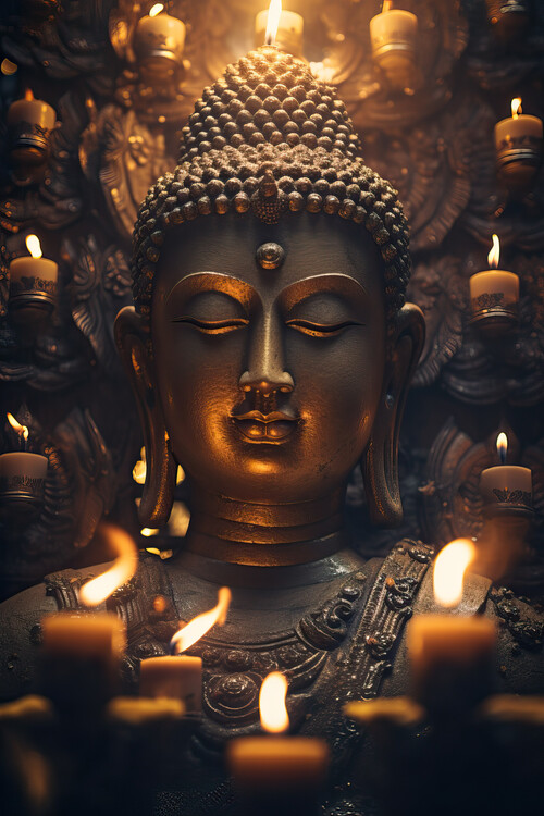 Poster Portrait of Buddha with candles