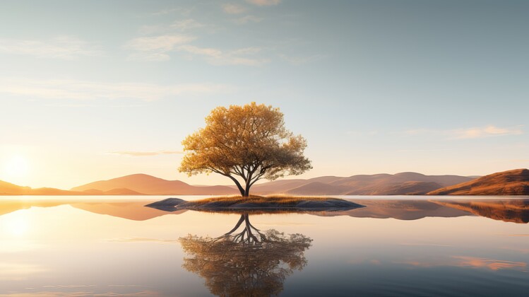 Poster A lone tree in the middle of a lake