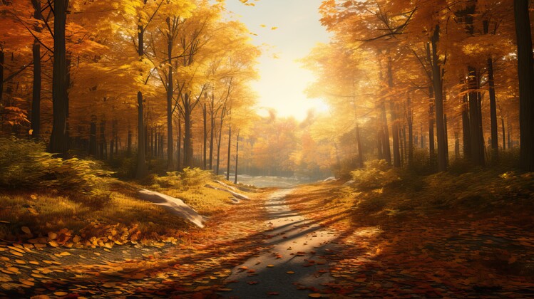 Poster A landscape of a path in the autumn forest