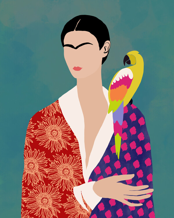 Poster Mexican Woman With Parrot