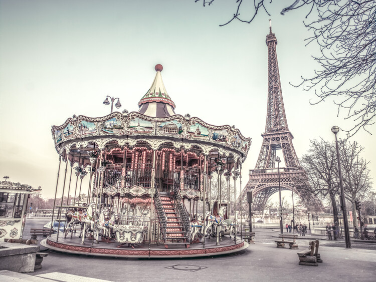 Plakat Carousel and Eiffel Tower