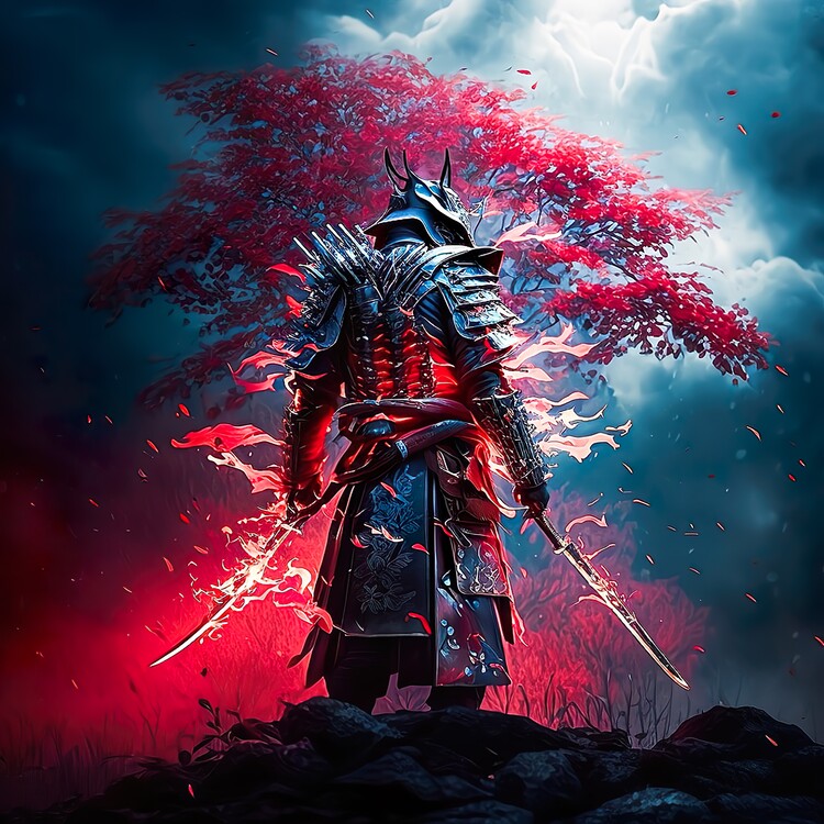 Plakat Japanese with red Swords