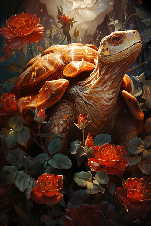 Плакат Turtle in Roses