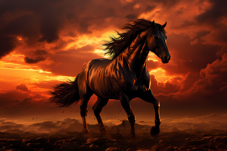 Poster Horse in sunset