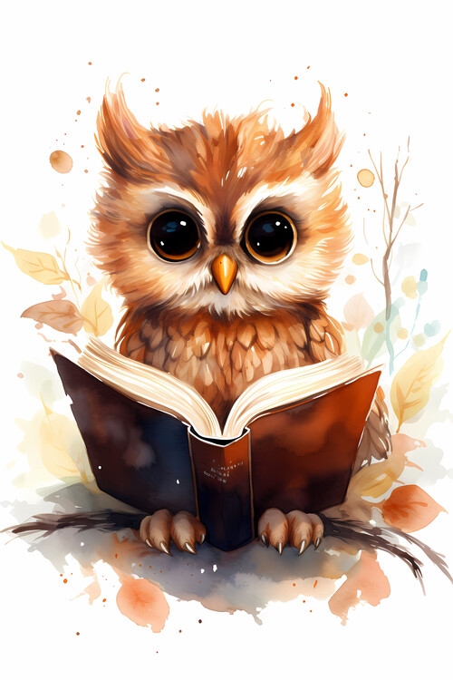 Poster Owl reading book