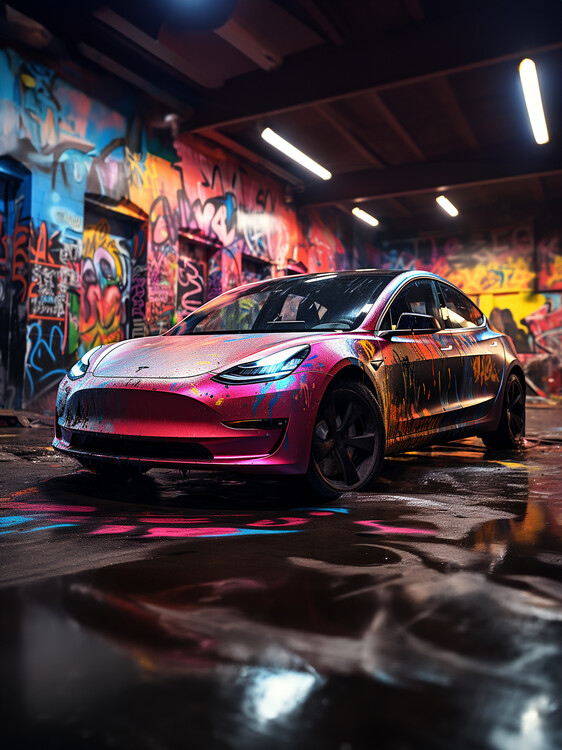 Poster Graffiti Style Model S Car