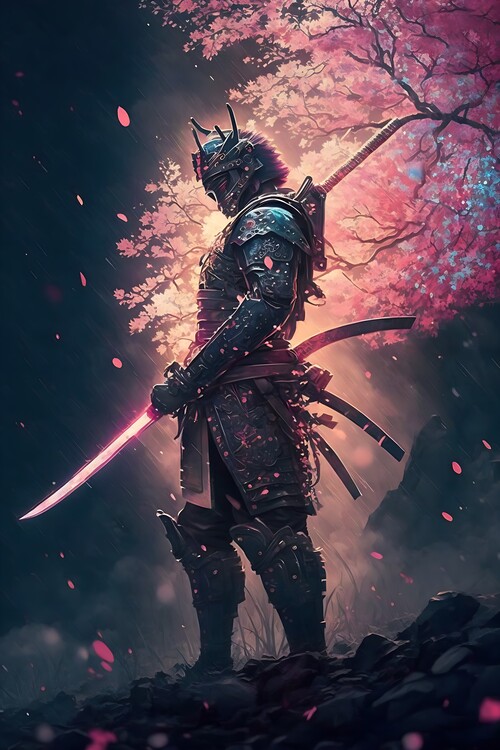 Poster Japanese Samurai in Smoke