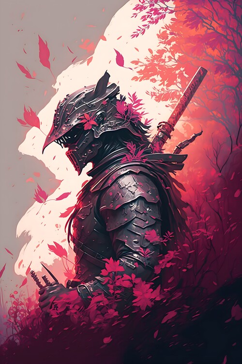 Poster Cyan Red Samurai