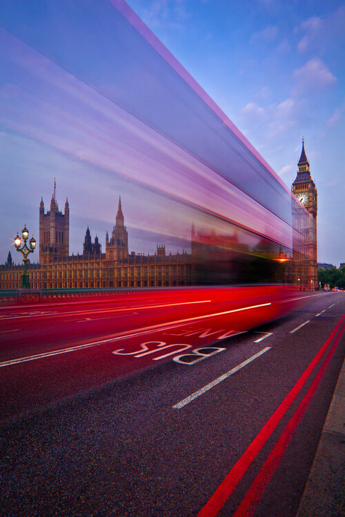 Poster London Big Ben Bus Lane