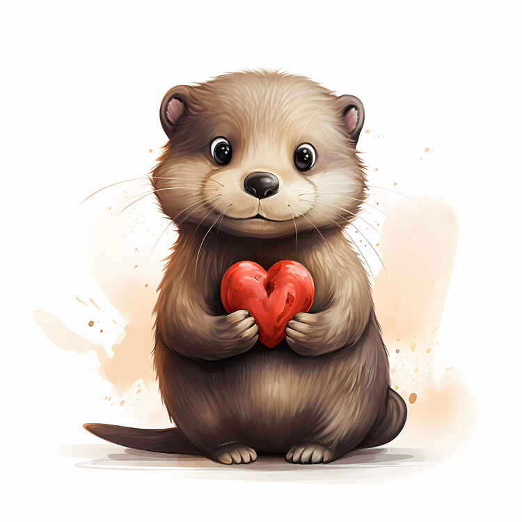 Poster Cute otter holding a heart
