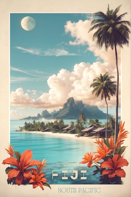 Poster Fiji Vintage Travel Poster - Tropical Paradise Elegance