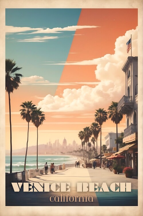 Poster Venice Beach Vintage Travel Poster - Coastal Nostalgia Art