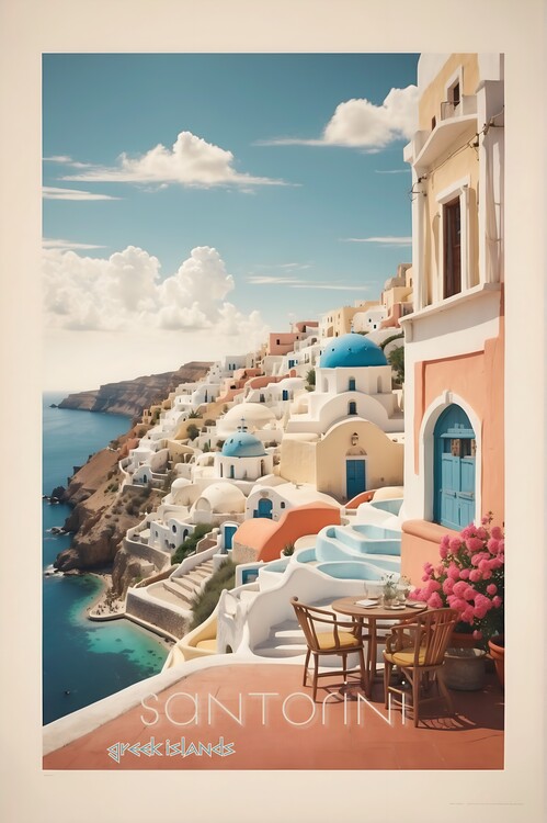 Poster Aegean Whispers: Vintage Travel Poster of Santorini