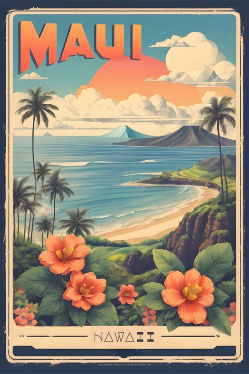 Poster Maui's Vintage Charm: Retro Travel Poster Poster