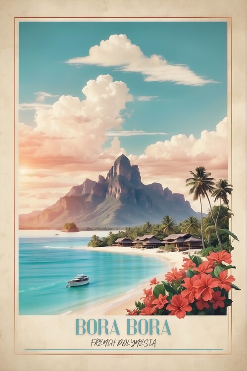 Poster Tropical Paradise: Vintage Travel Poster of Bora Bora