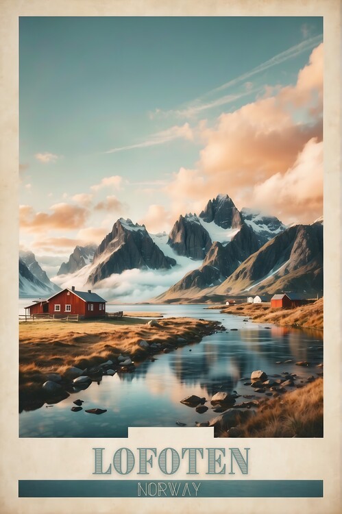 Poster Arctic Serenity: Vintage Travel Poster of Lofoten