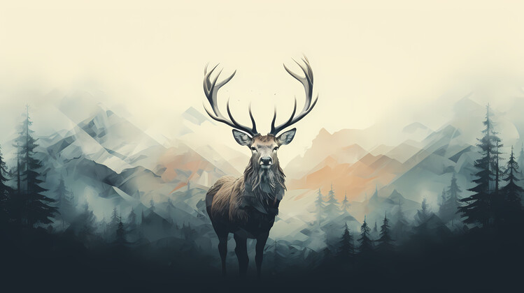 Poster Elk in mountain landscape