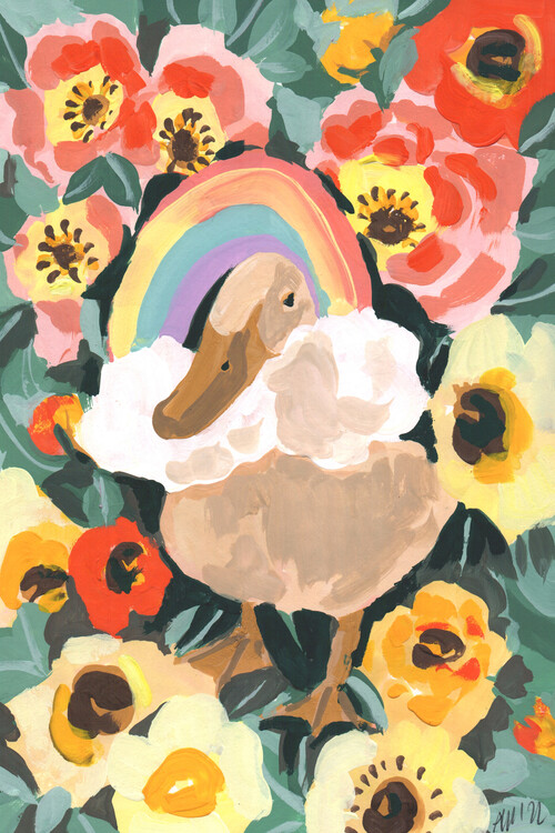 Canvas Print Duck With Rainbow