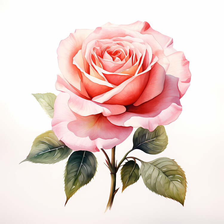 Poster Single pink rose, watercolor