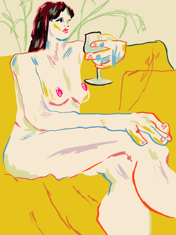 Sticker Girl With A Wineglass