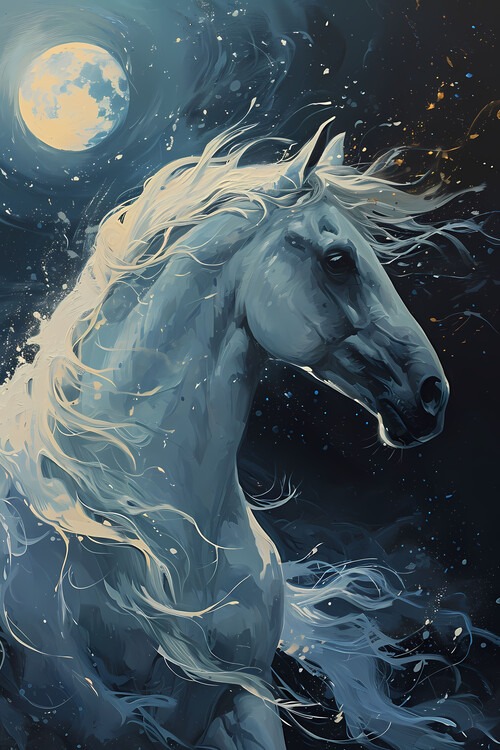 Poster White horse in the moonlight