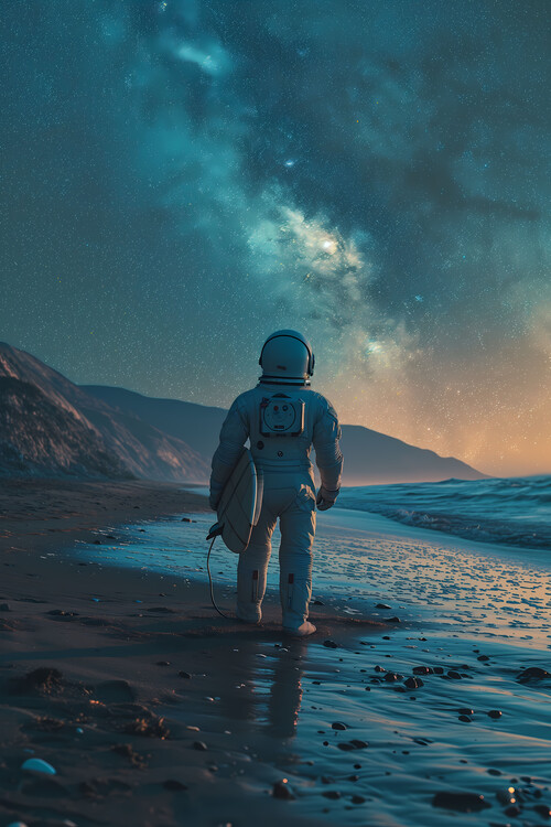 Poster Astronaut surfing in Space