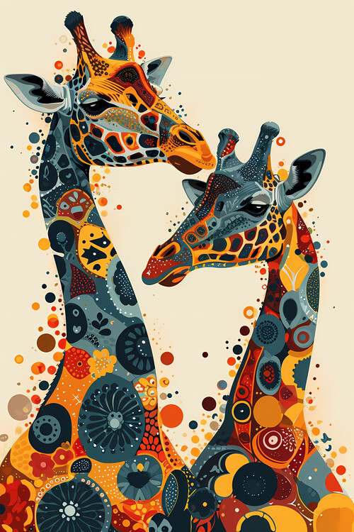 Poster Colorful giraffe couple