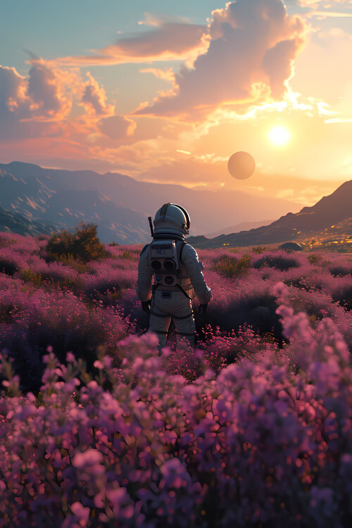 Poster Astronaut in lavendel field