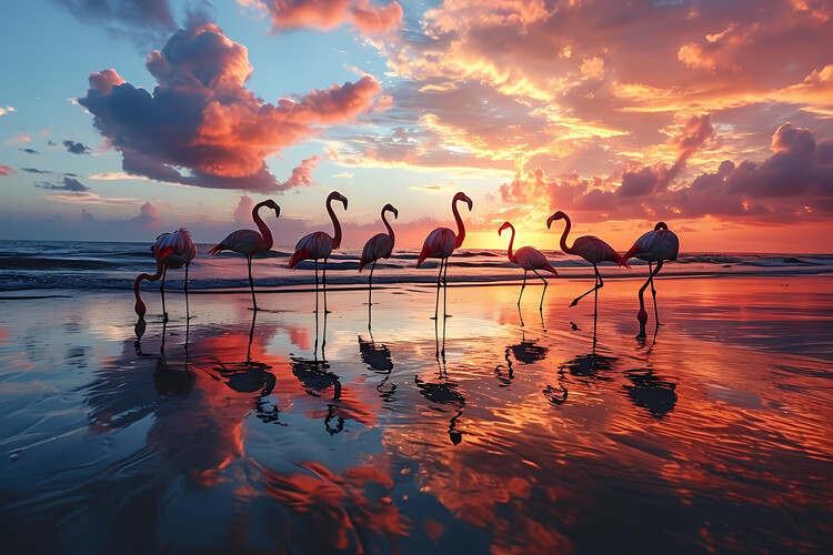 Poster Flamingos during sunset
