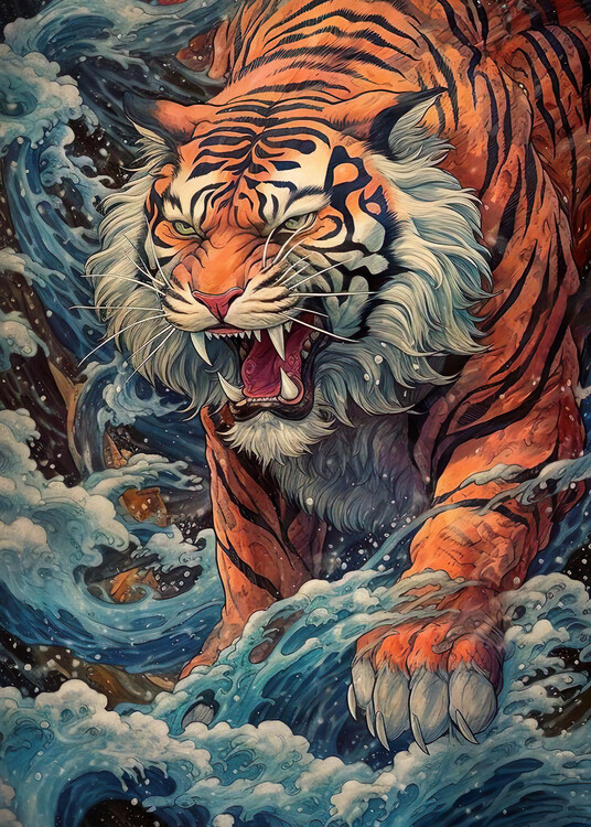 Poster Japanese Tiger of Kanagawa