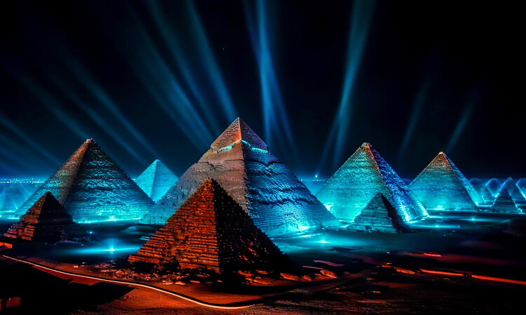 Плакат Blue lightning Pyramids in egypt