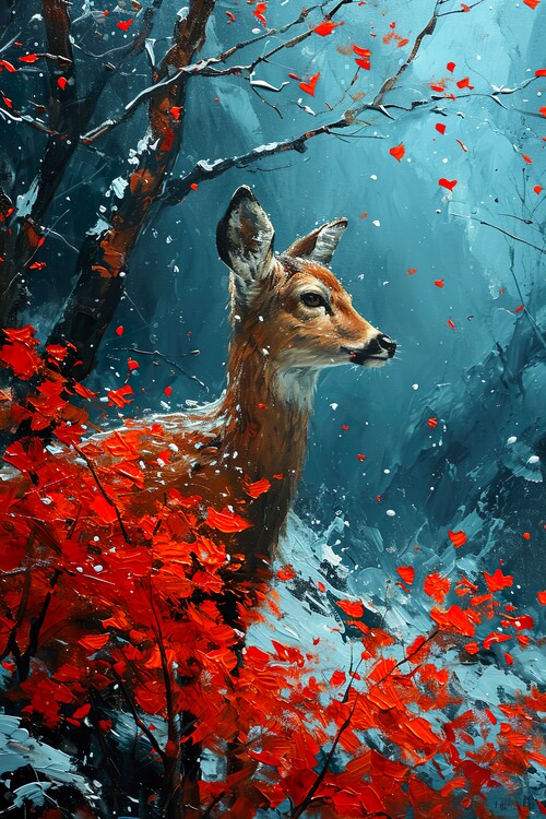 Плакат Fawn in Winter Forest