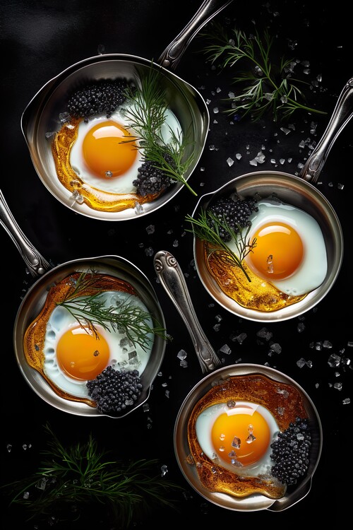Плакат Cooked Eggs in little pans
