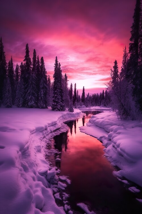 Плакат Japan in Snow Sunset