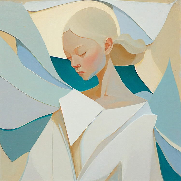 Poster Blonde Girl Portrait in painting canvas, print on demand