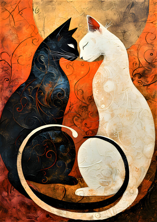 Poster Ying-Yang Black and White Cats Wall Art