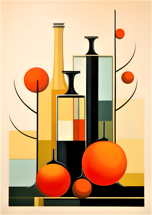 Poster Bauhaus Style Olive Oil Bottles Kitchen Wall Art