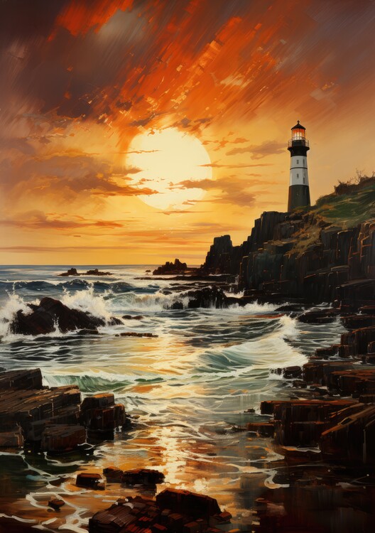 Plakat Leuchtturm Meer Strand Poster Maritim Kunstdruck