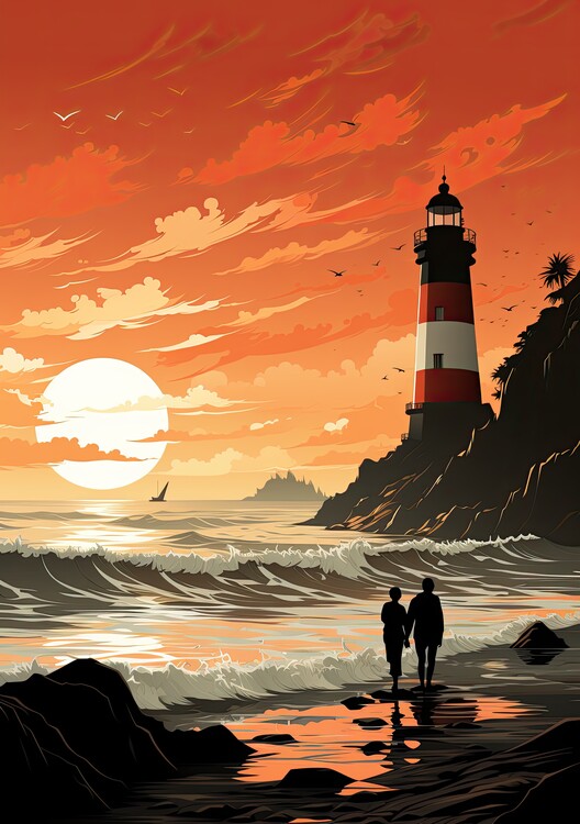 Plakat Leuchtturm Meer Strand Poster Maritim Kunstdruck