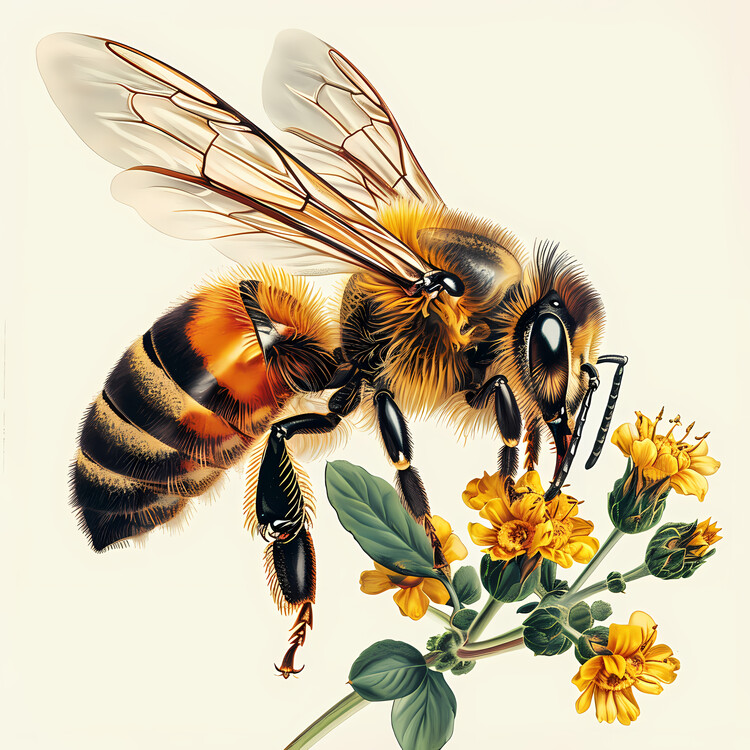 Póster A bee and yellow flower
