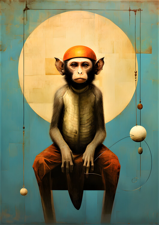 Poster Sad Monkey in Orange Peel Hat